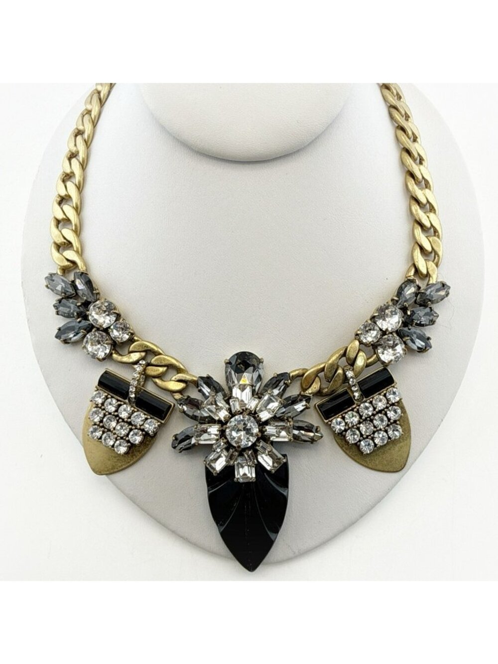 Vtg J Crew Necklace Art Deco Dangle Lucite Crystal Rhinestone Statement Bold Big